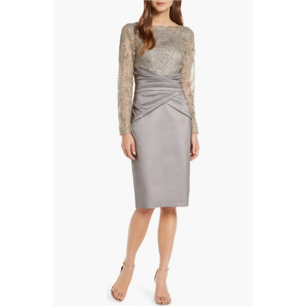 Tadashi Shoji | Long Sleeve Embroidered Taffeta Sheath Dress NEW Size 10